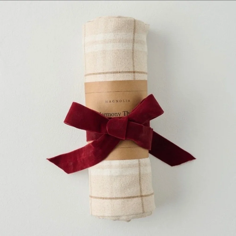 Magnolia Harmony Throw Turtledove Neutral Plaid‎ Cotton Fringed Christmas 2024